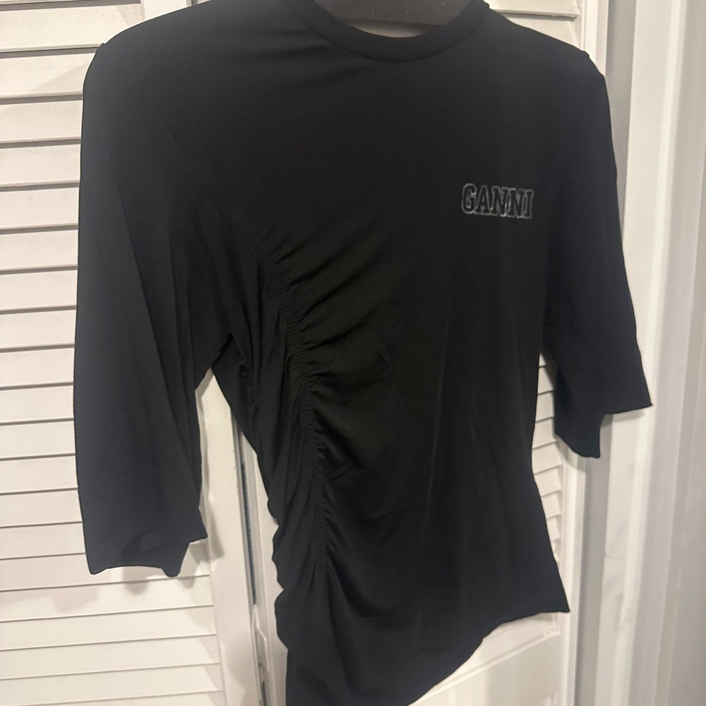 Ganni Black Ruched Oversize Short Sleeve Top